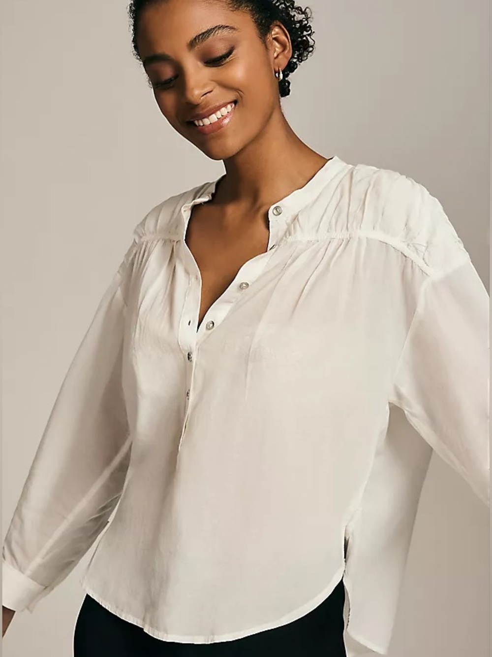 NWOT Anthropologie Pilcro Cotton Blend Cream Button-Front Peasant Top